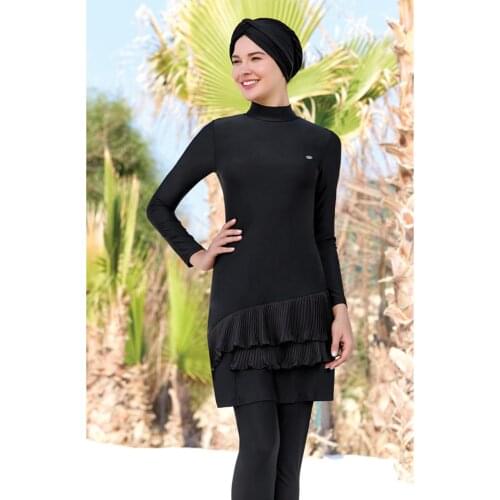 Lycra Full Off Hijab Swimwear Tulle Detail 4195 Black Turkish' Muslim Swimsuit Burkinis Modest Clothing Islamic Long Sleeves Hij