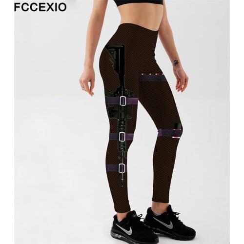 FCCEXIO New Gun Equipment Print Leggings Sexy Women Leggings Seamless Mujer Leggins Workout Legging Super Hero Fitness Pants