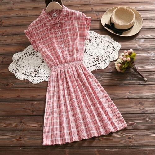 Mori girl summer fashion cute plaid dress new arrival a line dress women sweet vestidos