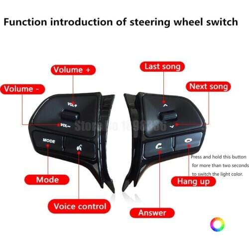 Seven color Multifunctional steering wheel control button for bluetooth For KIA RIO 2011-2014 Audio phone volume switch