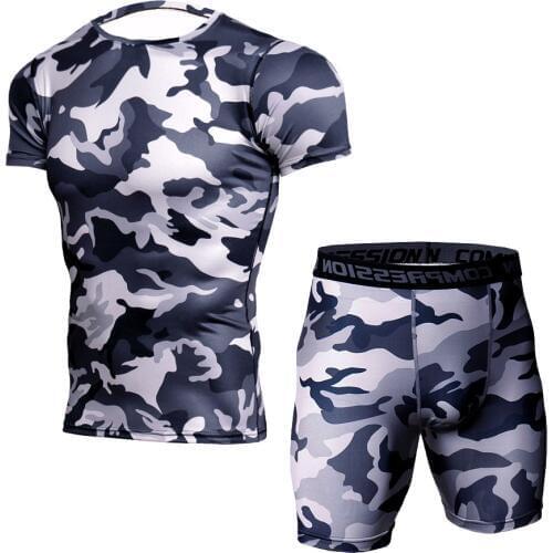 Summer Sport Suit Men Sportswear Sleeve Sleeve Tshirt Sport Fitness Suit Dry Fit Compression Running Shirt Gym Running Shorts