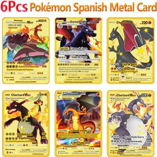 Pokemon Metal Cards Playing Game Francaise V VMAX Gold Card Display Pokémon Charizard French Collection Carte Kids Toys Gift