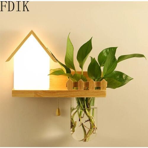 Plant Led Wall Lamp Modern Natural Wood Wall Sconce Bedroom Bedside Lamps Aisle Balcony Lights Home Decor Luminaire Lighting