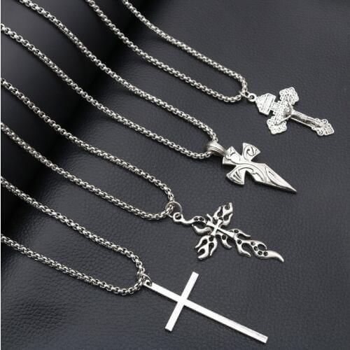 Religious Cross Pendant Necklace, Christian Charm, Catholic Charm, Jesus Charm, Flame Cross Charm, DIY Church Jewelry For Men