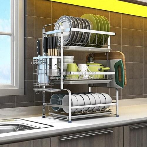 21%Stainless Steel Dish Rack Drain Shelf Drying Tableware Dishes Dishware Supplies Storage Box Kitchen Racks Home
