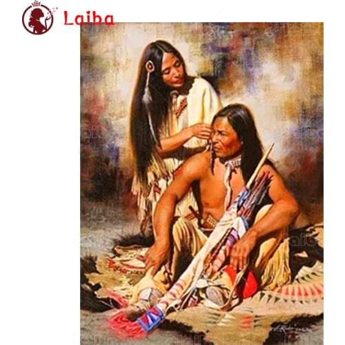 Full square round diamond painting Retro art, indian couple diamond embroidery 5D rhinestone mosaic diamond inlaid pattern