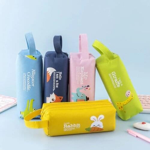 Portable double-layer pencil case Cartoon pencil bag School supplies storage bag Student pen case kawaii pen bag kid stationery