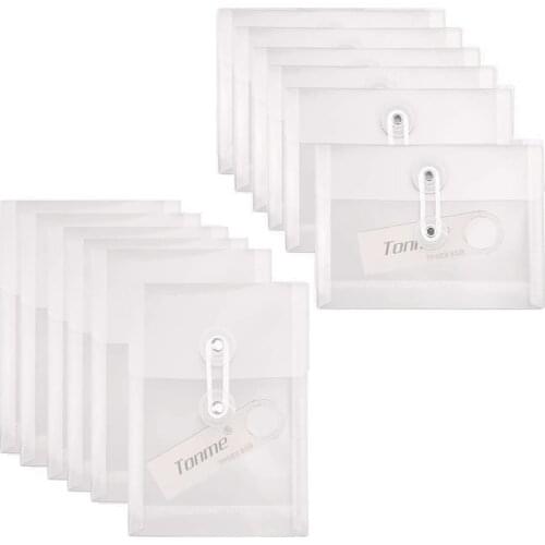 5PCS A6 Transparent File Document Bag Pouch Plastic Envelope Mini Storage Organizer with Button & String Tie Closure