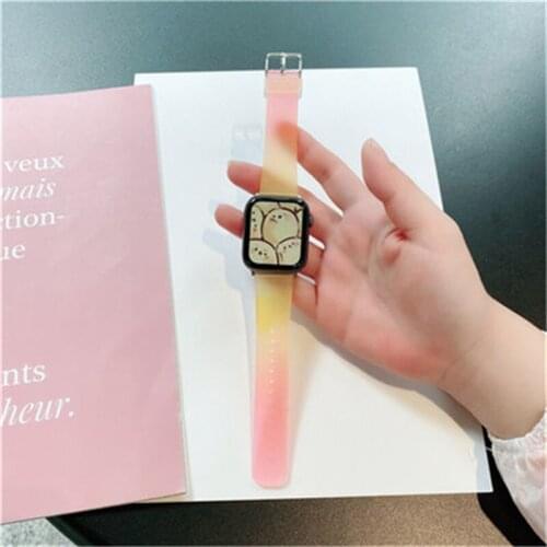 Liquid Silicone Strap For Apple Watch Series 5/4/3/2/1/6 SE Jelly Gradient Color Iwatch Band 40/42/38/44mm Girlfriend Gift
