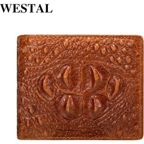 WESTAL mens wallet crocodile pattern genuine leather luxury purse vintage coin purse money bag card holder design wallet 4223