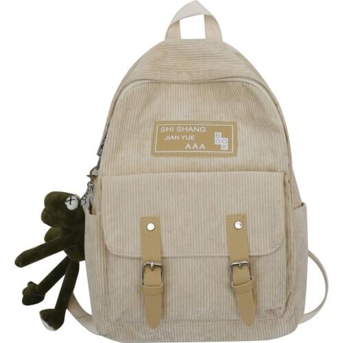 New Fashion Velvet Student Shoulder Bag Belt Pendant Custom Outdoor Backpack Male Corduroy Teen Solid Backpacks Fluffy Bag