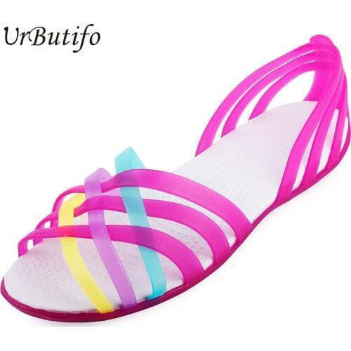 UrButifo Jelly Shoes Candy Colors Slip-On Women Flat Sandals Sweet Ladies Sandals Comfort Beach Footwear Sandalia Feminina