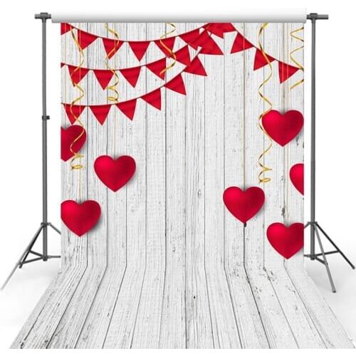 Vinyl Photo Backgrounds Valentines Day White Wood Floor Romantic Red Heart Flag Love Decor Couple Backdrop Photo Studio
