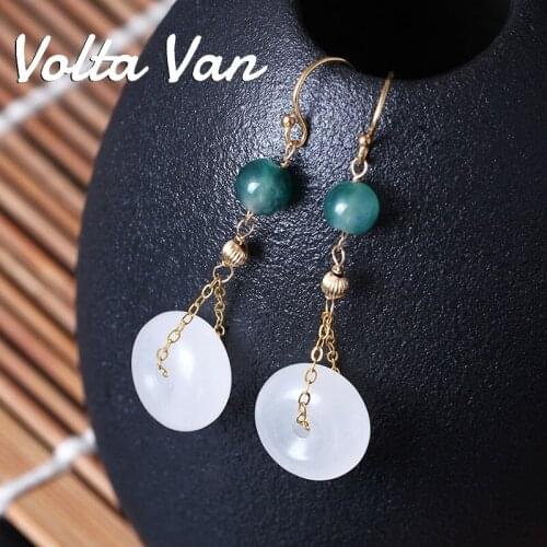 Volta Van Jade Drop Earrings 14K Gold Filled Pendientes Plata 2021 New Elegant Vintage Geometric Fine Jewelry Women Earrings
