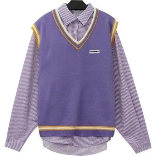 Spring Autumn College Style Girls Sleeveless Stripes Knit Vests Pullovers V Neck Sweaters For Jk School Uniform Student Clothes