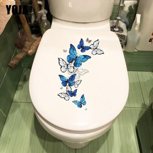 YOJA 14.9×23.6CM Blue Butterfly Swarm Fashion Toilet Cover Decoration Creative Home Room Wall Stickers T1-2791