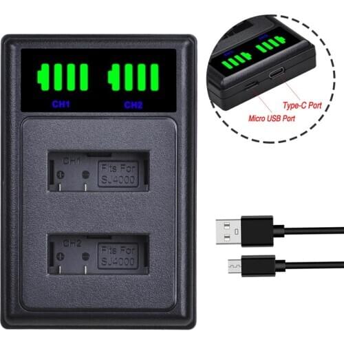 Batmax For SJCAM SJ4000 New LED Dual USB Battery Charger for sj4000 sj 4000 SJ5000 6000 7000 8000 sj9000 M10 Action Camera