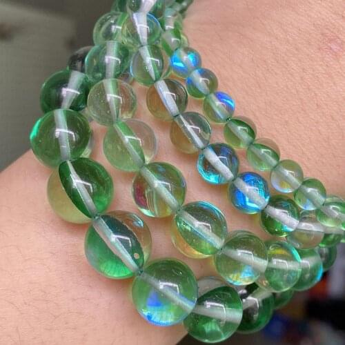 Green Round Glitter Austrian Crystal Beads Flash Moonstone Loose Beads For Jewelry Making Diy Bracelet Necklace 6/8/10/12mm 15
