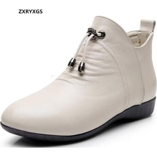 Top Cowhide Autumn Single Boots Women Shoes Ankle Boots 2020 New Warm Shoes Winter Boots Light Comfort Large Size Women Boots