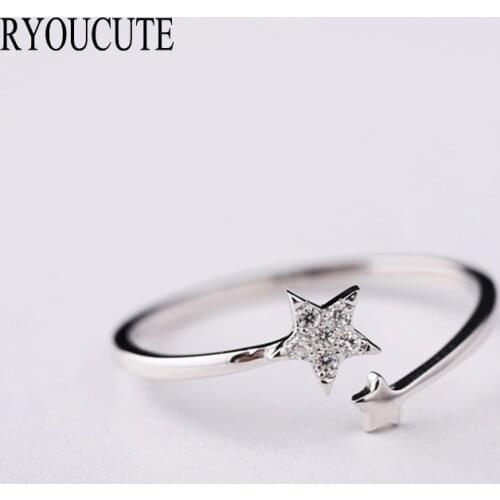 Exaggerated Personality Silver Color Crystal Star Rings for Women Adjustable Size Rings