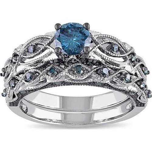 2 pcs/set Vintage Pattern Crystal Rhinestones Rings For Women Accessoires Jewelry Charm Female Wedding Party Ring Set Gift