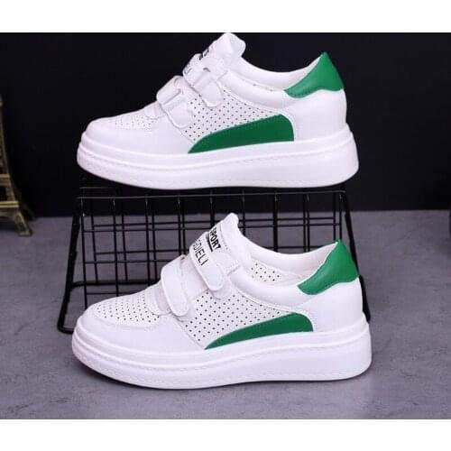 Hollow Leather Women Platform Sneakers Spring Hook & Loop Little White Shoes Ladies Thick Bottom Vulcanized Shoes Size 35-40