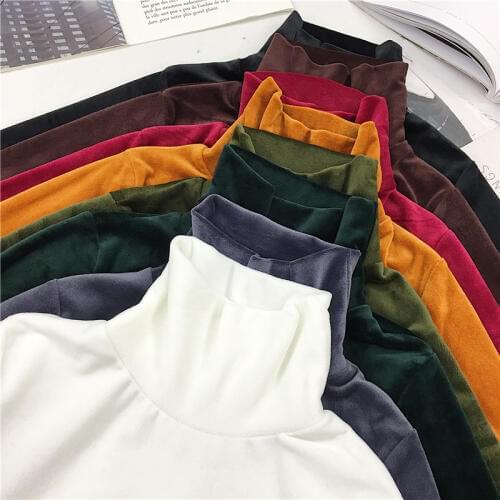 Ladies Tops Gold Velvet High Collar Long Sleeve Solid Color Thicken Bottoming Shirt Top Women Autumn Winter Fashion T Shirt 1053