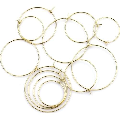 100Pcs Mixed Rings Hoops Earrings Circle Wire Ear Wine Glass Labeling Alloy Gold Plated Round Jewelry DIY Finding Charms 20-35mm