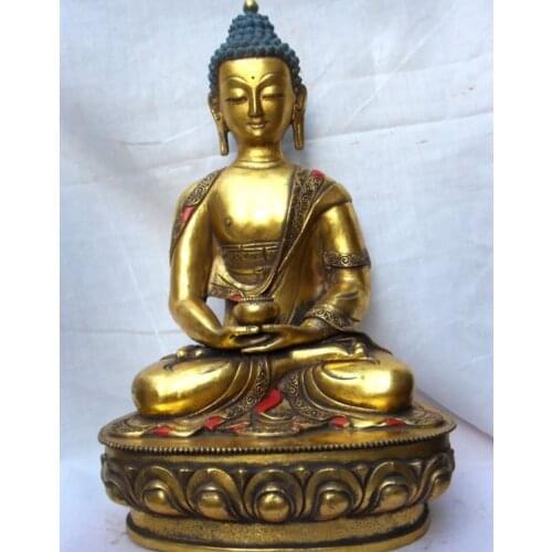 14"Tibet Tibetan Buddhism Bronze Gold Shakyamuni Buddha & Offering Bowl statue