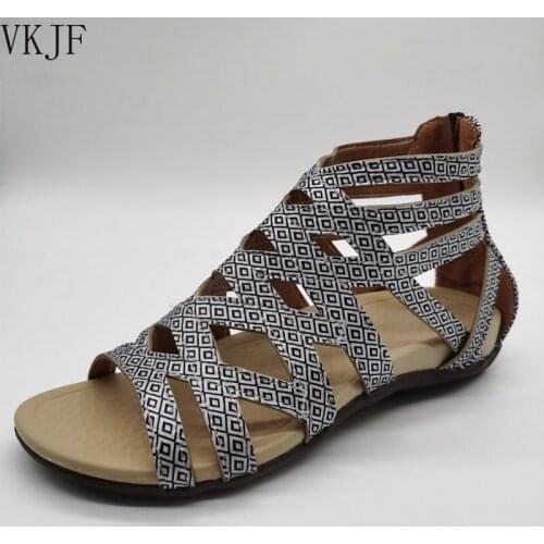 2021 Summer Women Sandals Round Toe Hollow-Out Breathable Flat Sandals Casual Oeep Top Rome Sandalias Zapatillas Mujer