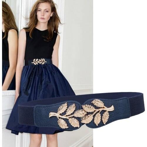 Apparel Accessories Wide Belts For Women Leaf Shape Alloy Button PU Leather Material Thread Belt High Elastic Commerbands