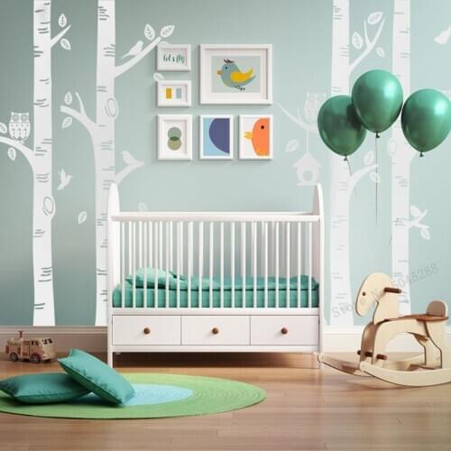 Birch Tree Wall Decal Birch Tree With Owls Vinyl Wall Sticker For Baby Room Nursery Wall Art Decor Birch Tree Mural Decal LL1022