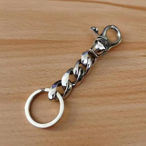 Skull Belt Clip KeyRing 925 Sterling Silver Mens Biker Punk Keychain 8J002X