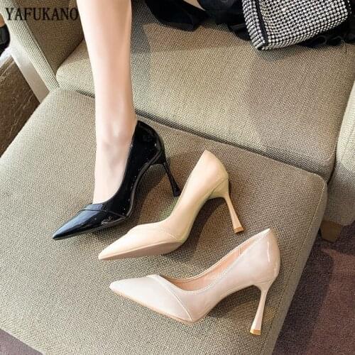 Elegant French Style Girl High Heels 2020 New All-Match Nude Patent Leather Sexy Stiletto Pointed Toe Single Shoes Women Pumps
