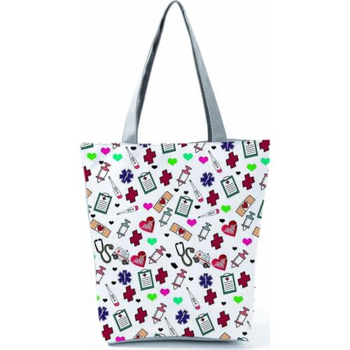 Injection Nurse Electrocardiogram Pattern Printed Handbags for Women Eco Friendly 2021 New Fashion Tote All-Match Bags Ladies