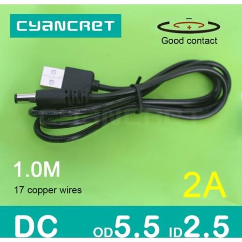 Power Cable USB to DC 5.5mm x 2.5mm 1.0M 2A Support 5V or 9V or 12V Charger Connector Cable Adapte for Router TV Box Table Lamp