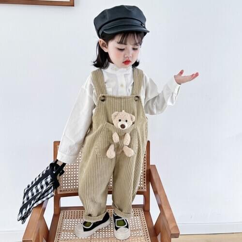 Kids Jumpsuit For Girls Overalls For Children Pants2021New Spring And Autumn Corduroy cartoon Boys Overalls Suspender Trousers
