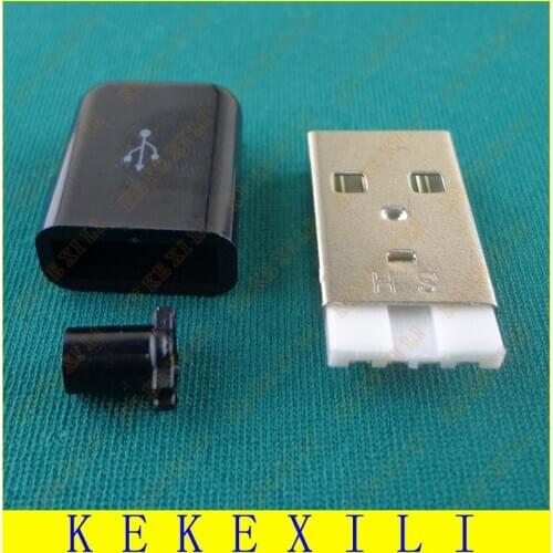 20pcs USB 2.0 Connector Type A Male USB 4 Pin Plug Socket Connector Soldering With Black Plastic Cover for DIY Custom Handmade