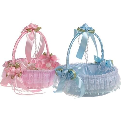 Creative Wedding Ceremony Party Decorative Practical Lace Flower Girl Wedding Basket Flower Basket