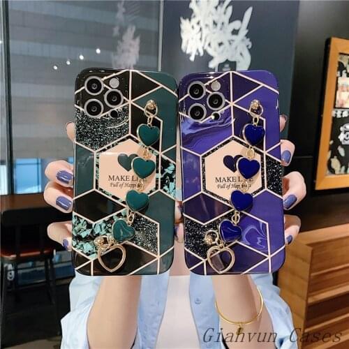 Plating Metal 3D Cute Heart Bracelet Chain Soft Cases For iphone 11 pro max 12 Pro Max MiNi X XS Max XR 7 8 Plus SE 2020 Cover