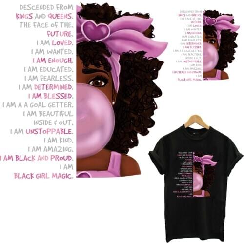 Cute Cartoon Black Girl Thermal Heat Transfer Sticker On Clothes DIY Washable Iron On Patches Fashion Afican Girl Heat Transfer