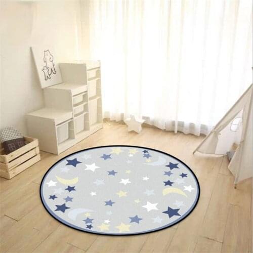 Cartoon Round Carpets for Living Room Moon Star Pattern Non-slip Carpet Area Rug for Bedroom Home Decor Floor Mat