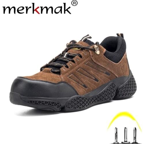 Merkmak Men Safety Shoes Steel Toe Work Shoes For Men lightweight Breathable Anti-Smashing Non-Slip Construction Work Sneakers