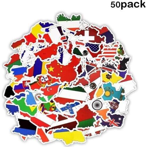 50Pcs National Flags Stickers Toys for Children Countries Map Travel Sticker to DIY Scrapbooking Suitcase Laptop Car Motorcycle