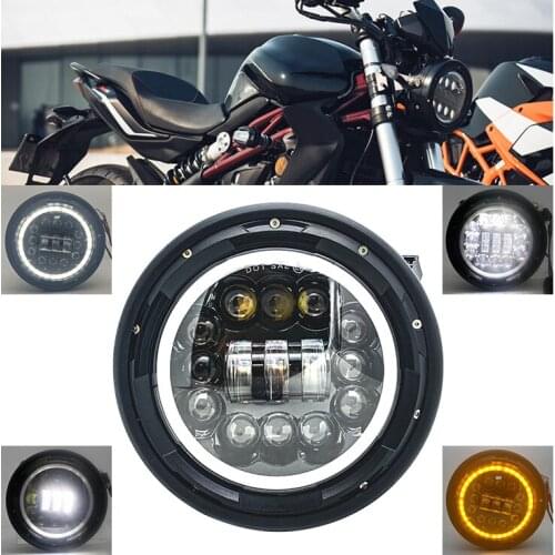 New Round 7.5" LED Motorcycle Headlight Hi&Lo HeadLamp Bulb DRL with Angel Ring for Harley Sportster Cafe Racer Bobber Motorcycl