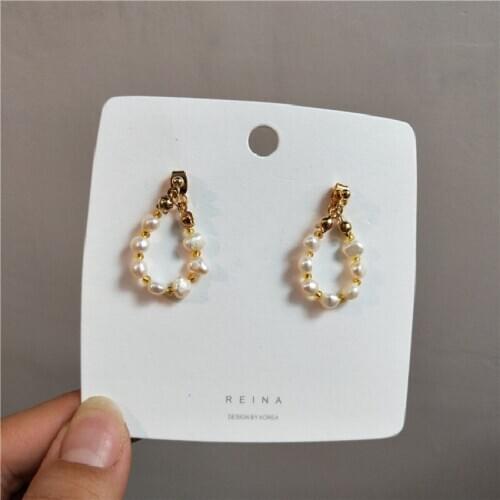 New Korean Temperament Gentle Pearl Earrings Net Red Temperament French Cold Wind Circle Super Fairy Earrings Ladies Jewelry