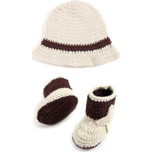 Newborn Baby Cowboy Crochet Costume Knitted Costume Hat+Shoes Photography Props 69HE