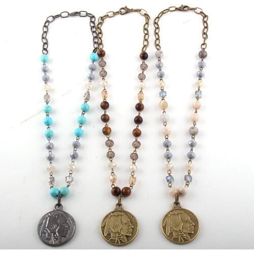 New Styles Fashion Jewelry Natural Stone /Glass Metal Drop Pendant Necklaces For Women Ethnic Necklace