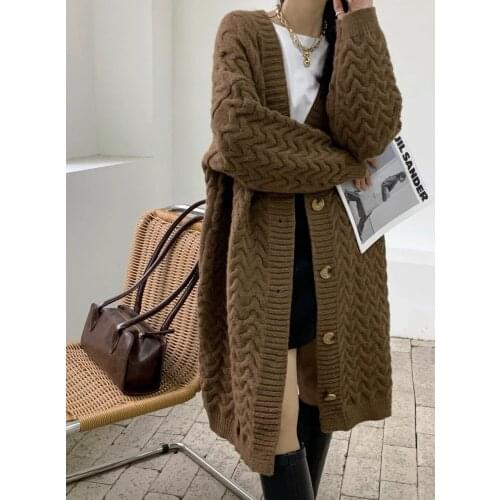 Autumn and winter 2020 new sweater jacket womens middle length over knee loose large knitted cardigan Korean version 4007