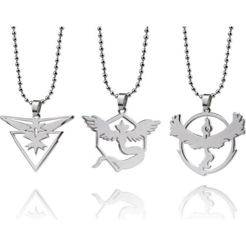3 Teams Logo Japanese Anime Cosplay Articuno Moltres Zapdos Birds Sign Metal Unisex Pendant Trendy Jewelry Women Men Necklace